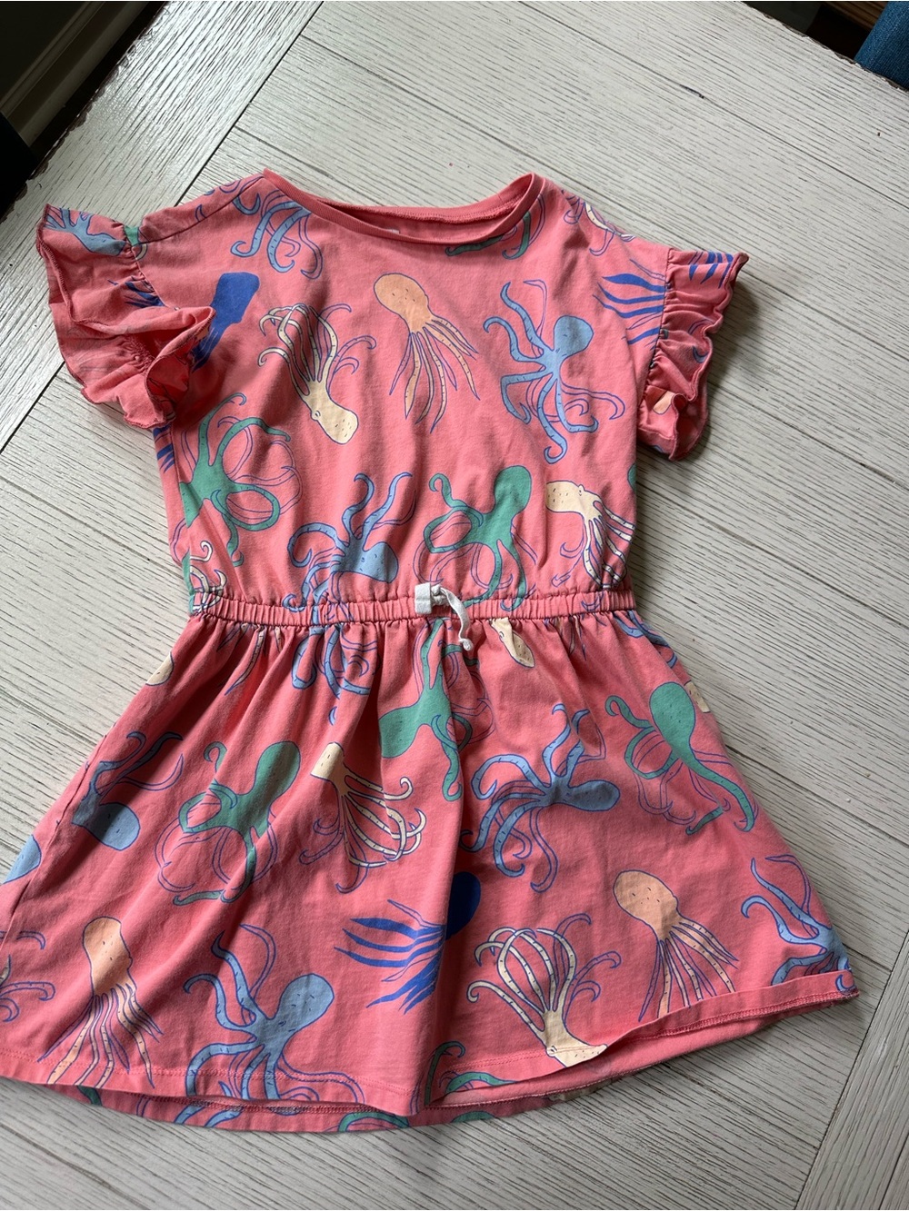 Tea Collection Coral Octopus Print Dress with Multicolor Sea Creatures